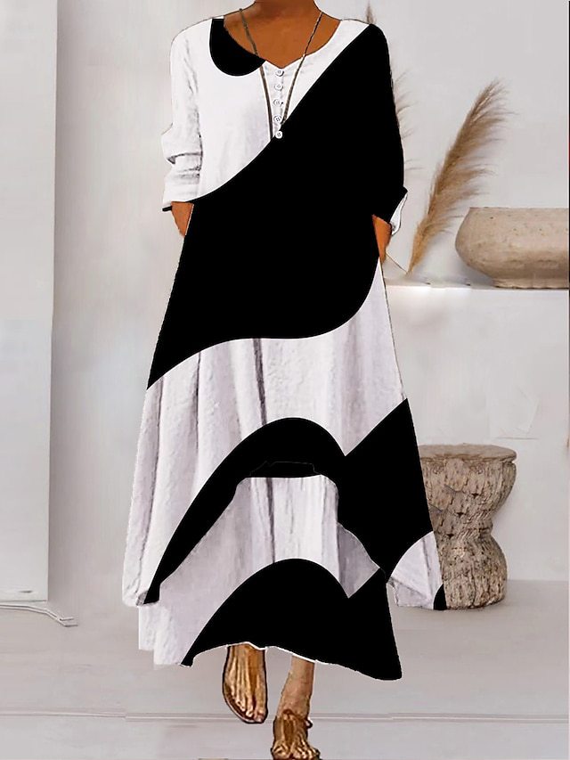 GR | Maxikleid mit Langen Ärmeln und Knopfverschluss