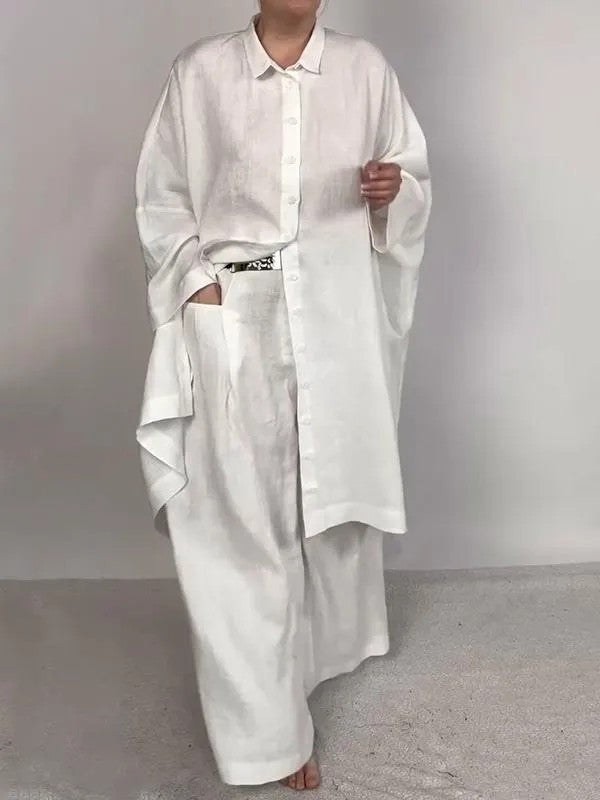 GR | Solid Color Wide Leg Two-Piece Set 