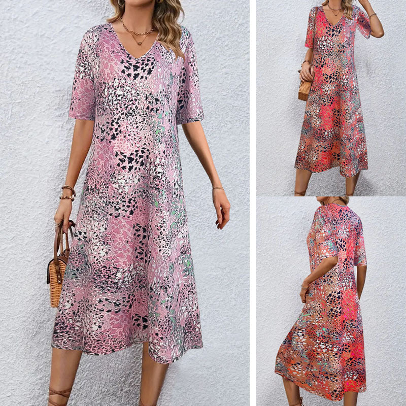 Women's V-neck midi dress in a casual animal print style, size S