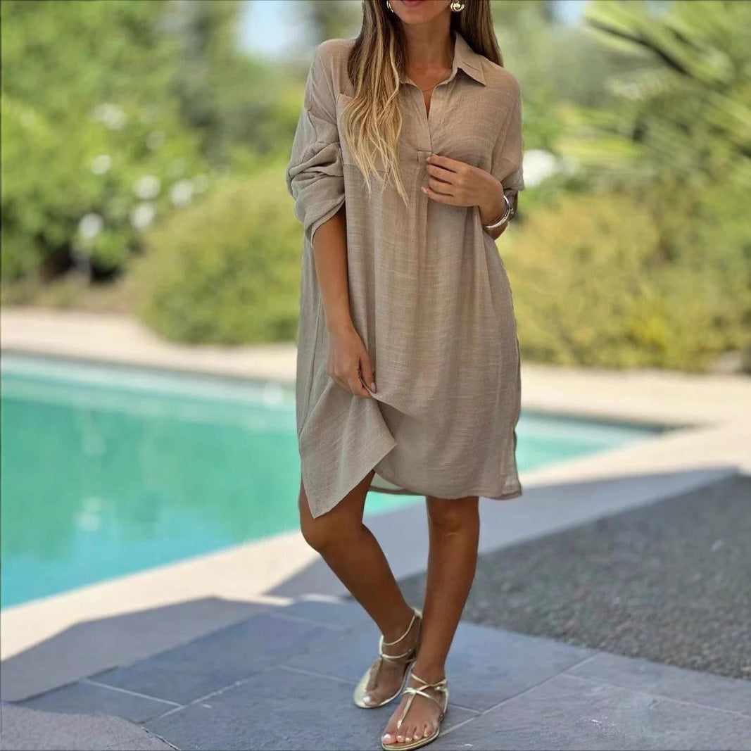 Damen luftiges Sommerkleid mit elegantem Stehkragen