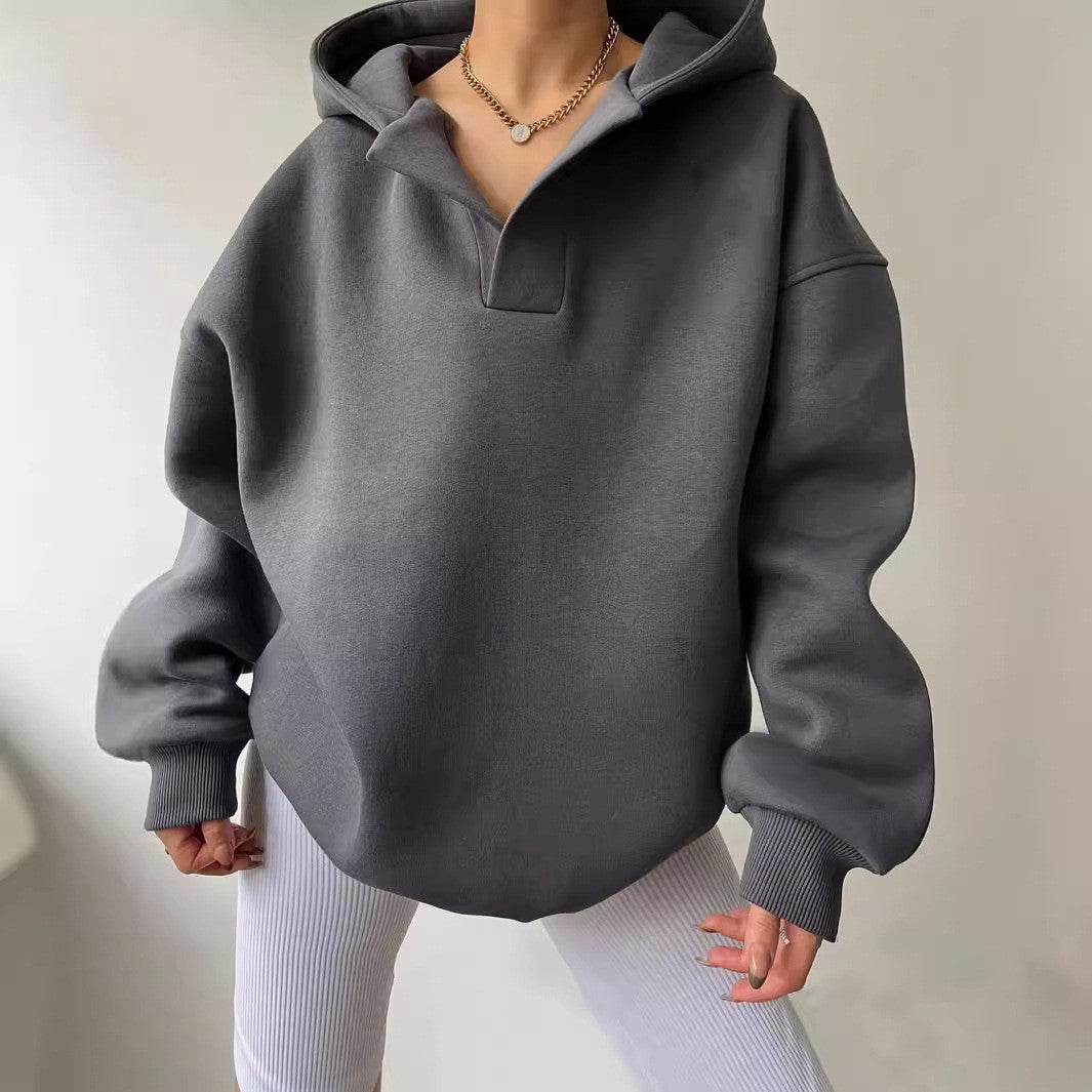 Damen oversized Kapuzenpullover mit modernem Stehkragen und weichen Materialien GR