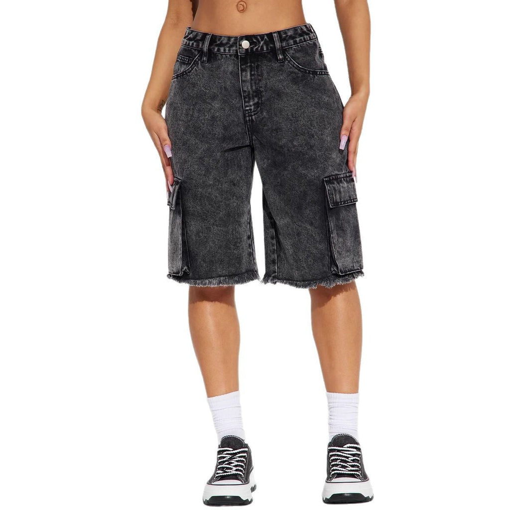 Damen Cargo-Shorts mit ausgefranstem Saum und praktischen Taschen GR