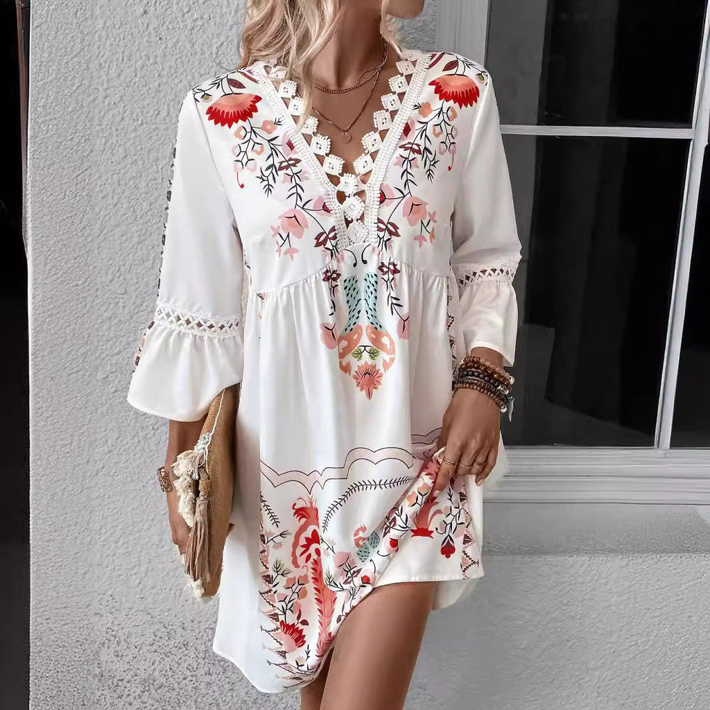 Damen Boho-inspiriertes Kleid mit verspielten Stickdetails und weich fließendem Schnitt GR