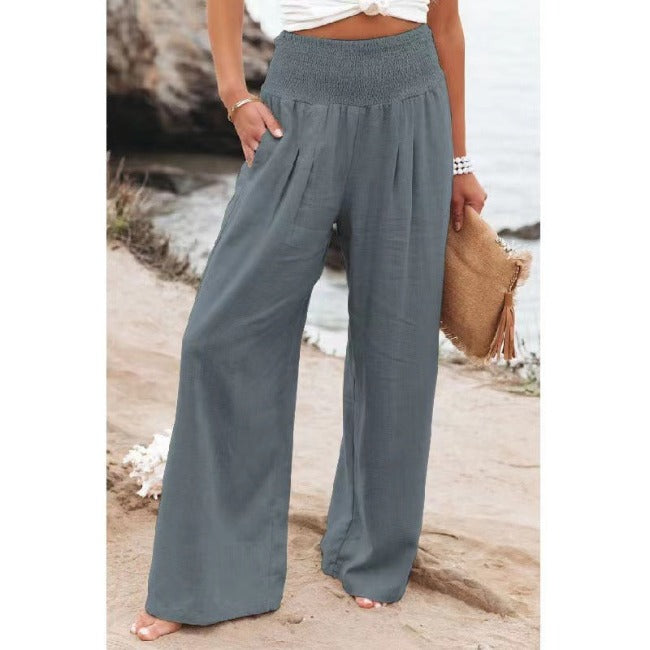 GR | Baumwoll Leinen Hose Mit Hohem Bund