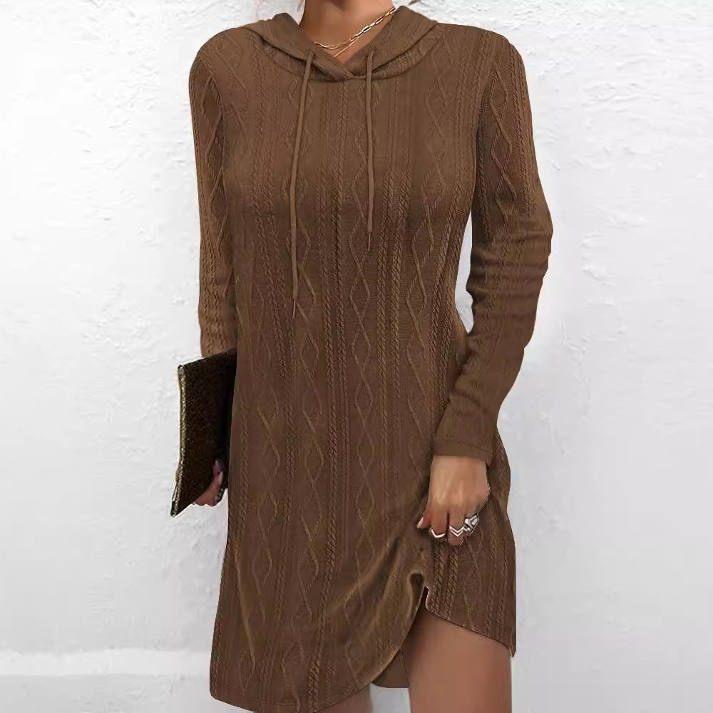 Women's textured hoodie dress with side slit, size