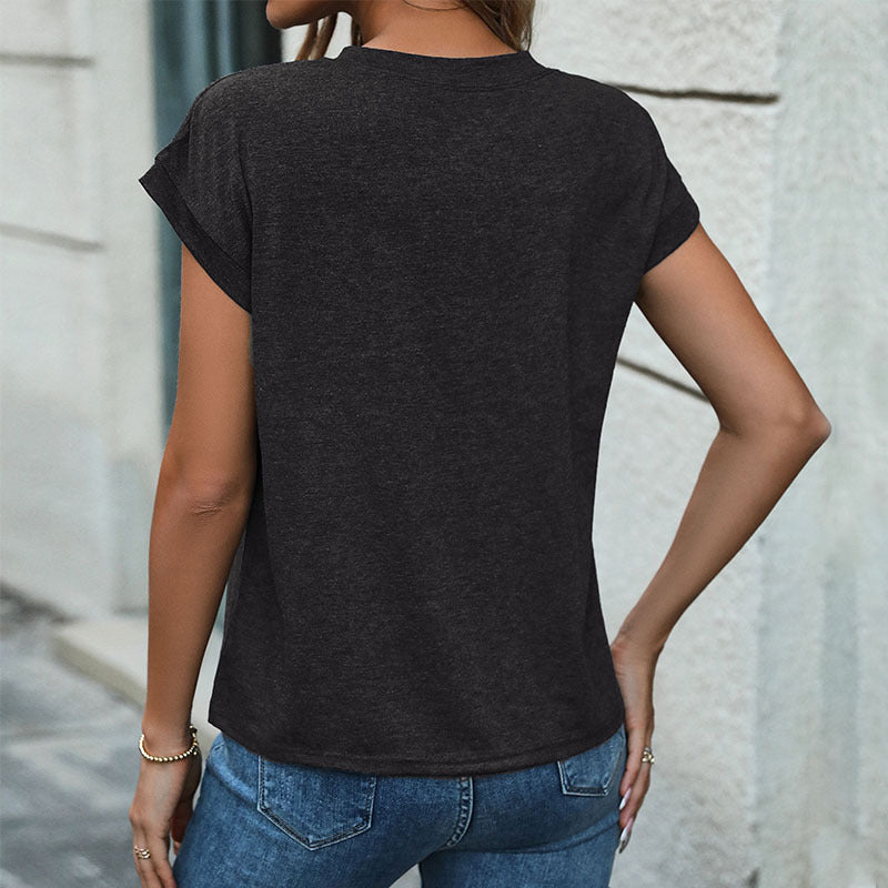 Damen Kurzarm-T-Shirt mit Knopfleiste GR