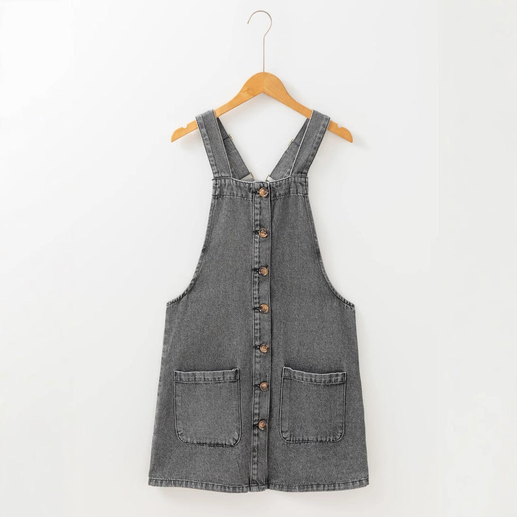 Damen Jeans-Latzkleid mit praktischen Taschen und Knopfdetails GR