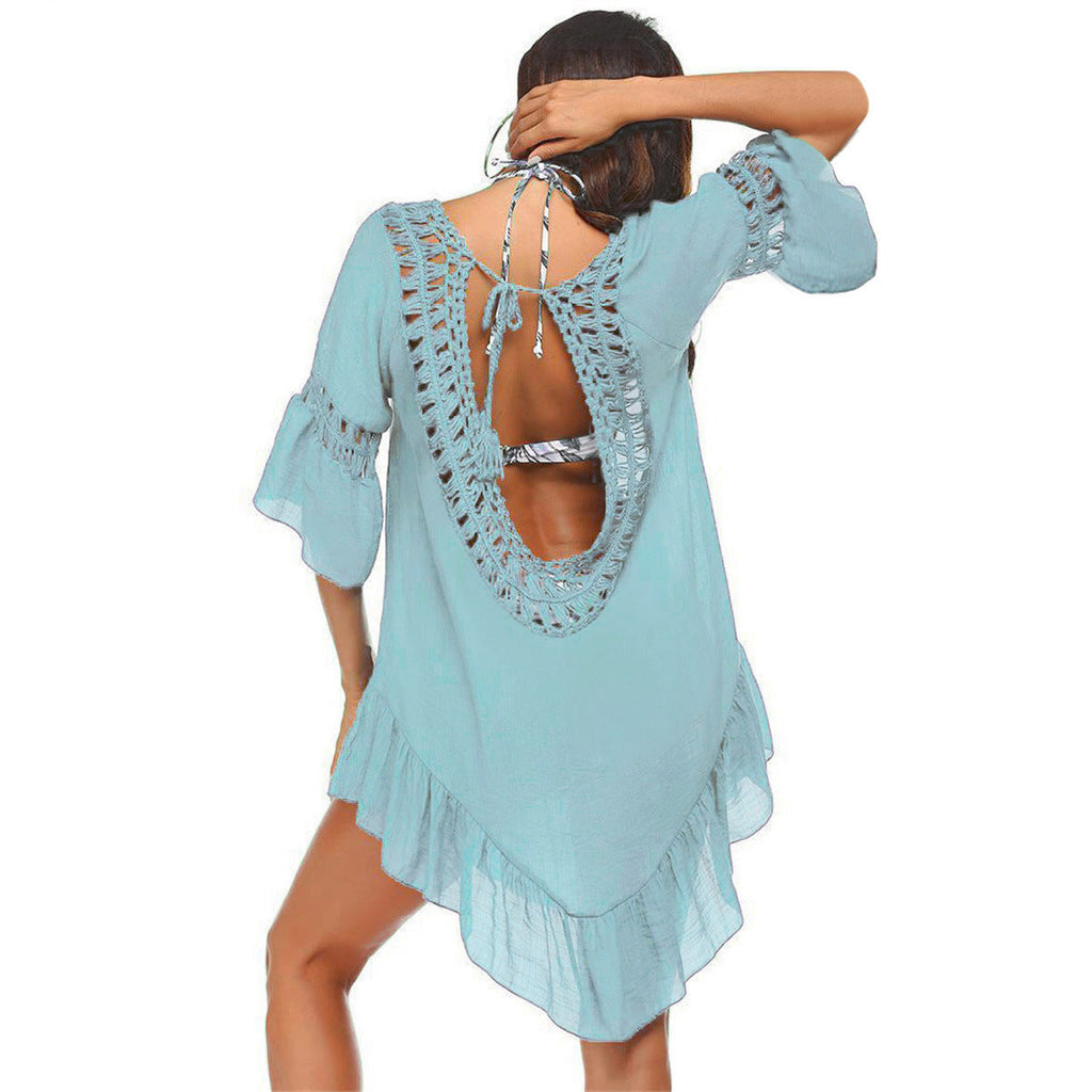 Women's casual beach throw with aesthetic openwork pattern and open back, size GR