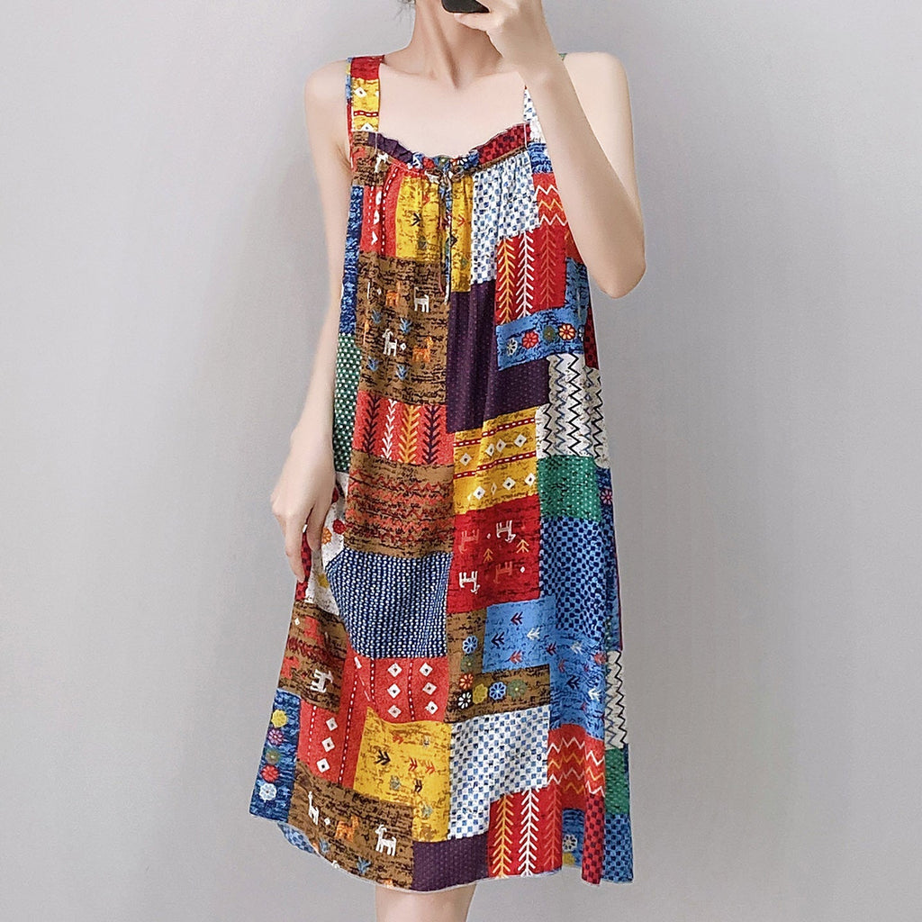 GR | Boho Patchwork Sleeveless Swing Dress