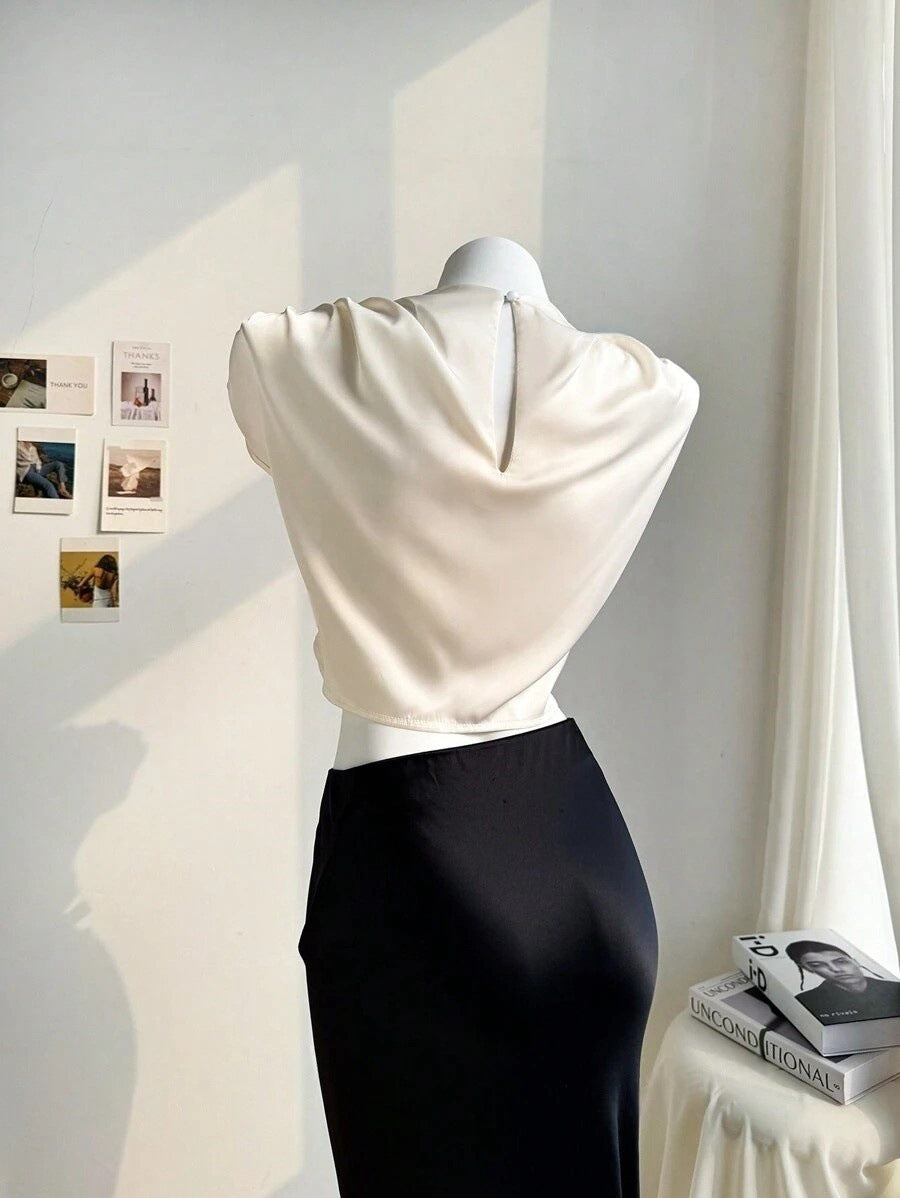 GR | Satin Faux Seide Kurzhemd Top