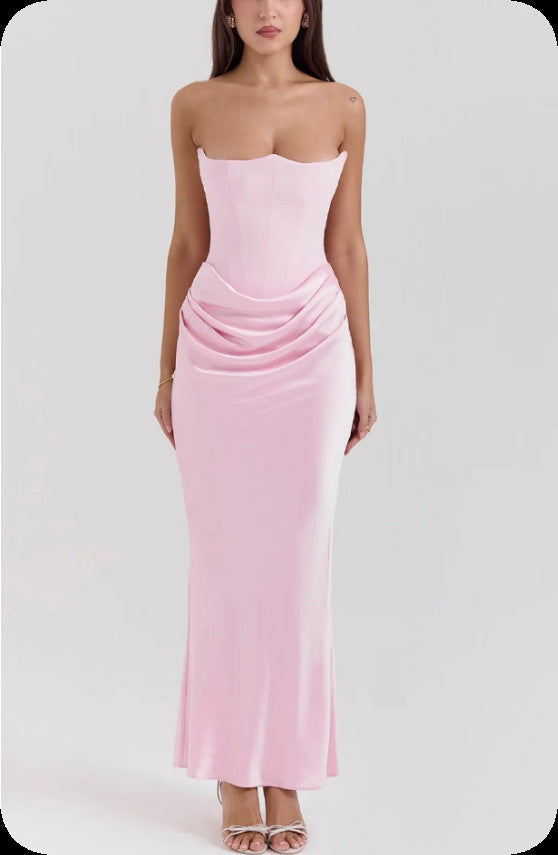 GR | Strapless Pink Satin Ballkleid