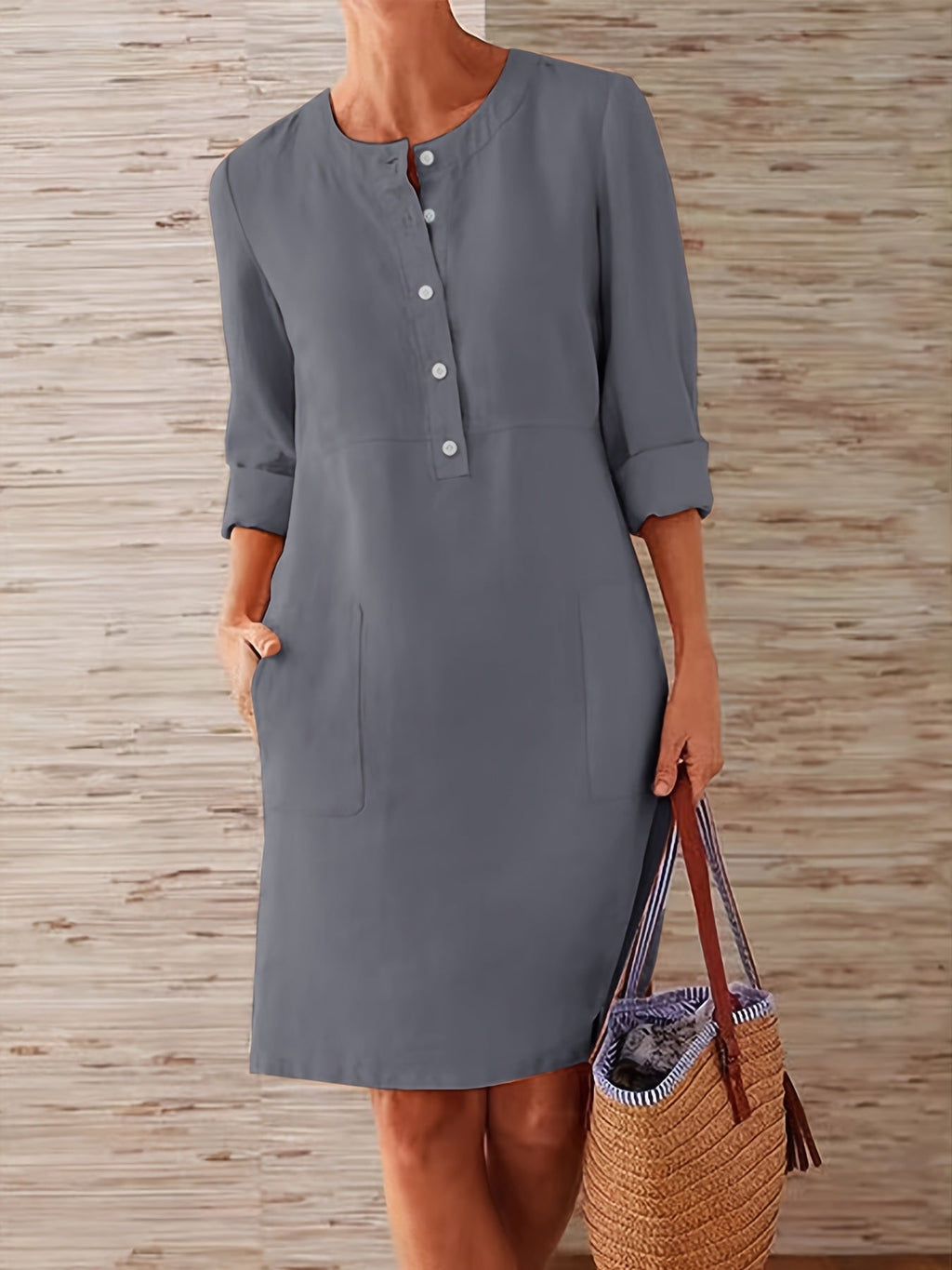 Damen Multitalent Kleid mit Knopfleiste und praktischen Taschen GR