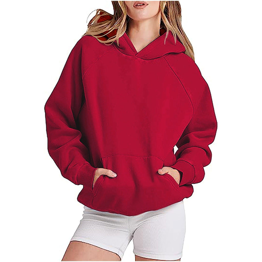 Damen lässiger Kapuzenpullover mit hohem Kragen und praktischen Taschen GR