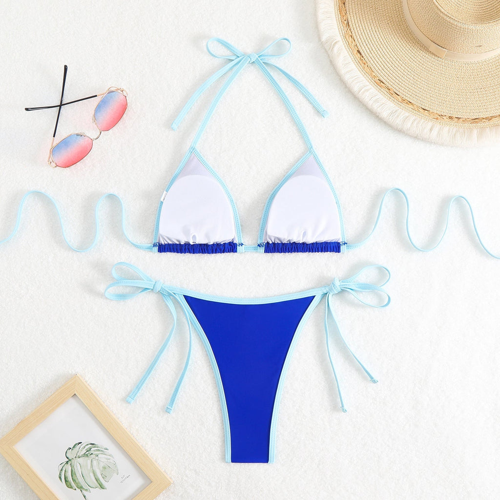 Women's triangle bikini set with adjustable bows and contrasting accents, size GR
