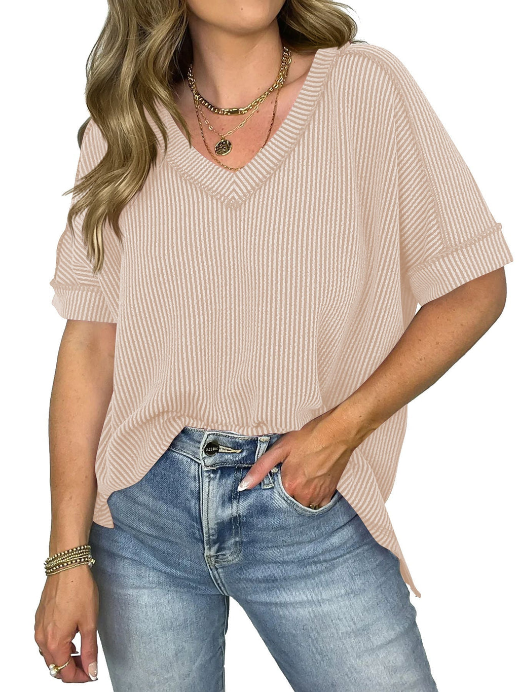 GR | Short-sleeved V-neck top 