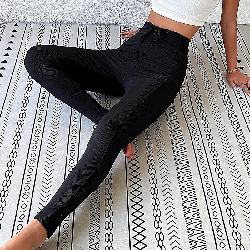 Damen Hochtaillierte Yogahose mit elastischem Bund und Rippstruktur GR