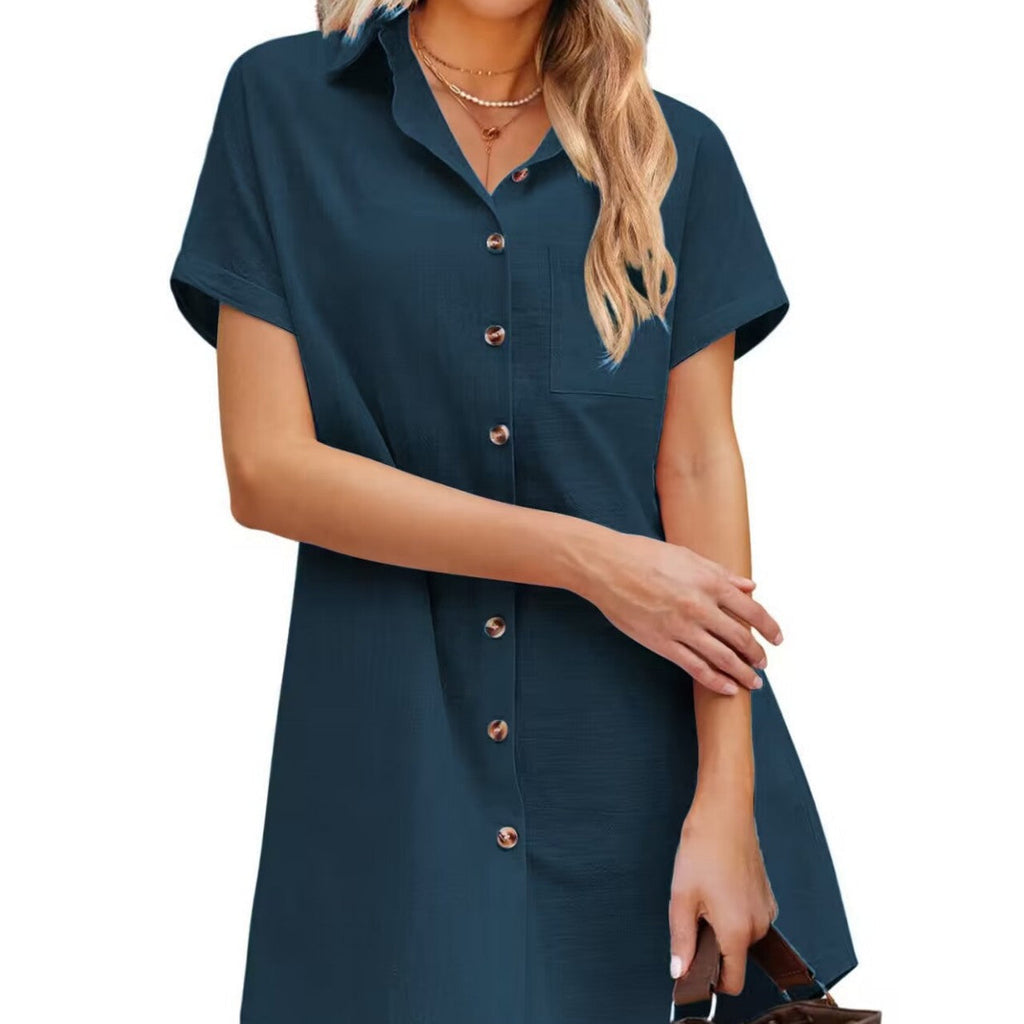 Damen Hemdblusenkleid aus strapazierfähigem Leinenmix mit Knopfdetail und Brusttasche GR