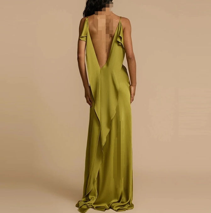 Damen Abendkleid mit tiefem Rückenausschnitt und eleganten Rüschendetails GR