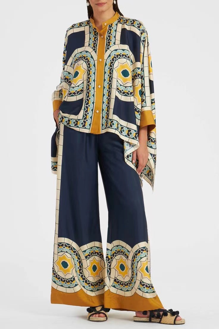 GR | Stand-up collar top and trouser set 