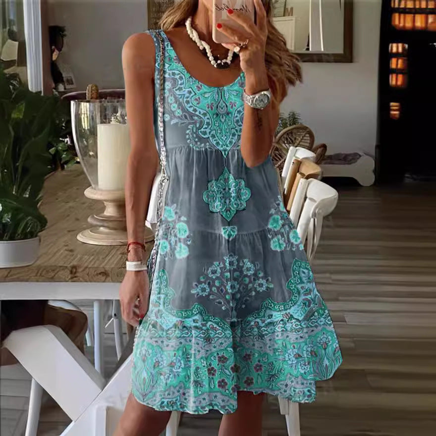 Damen luftiges Sommerkleid mit charmantem Print und fließendem Schnitt GR