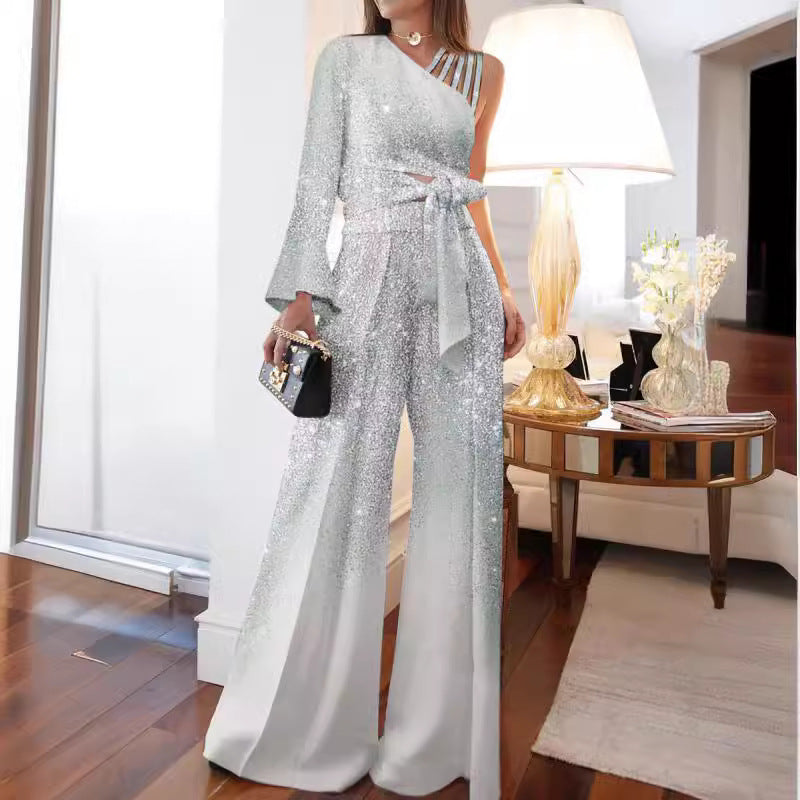 GR | Off-Shoulder Wide Leg Trousers Set