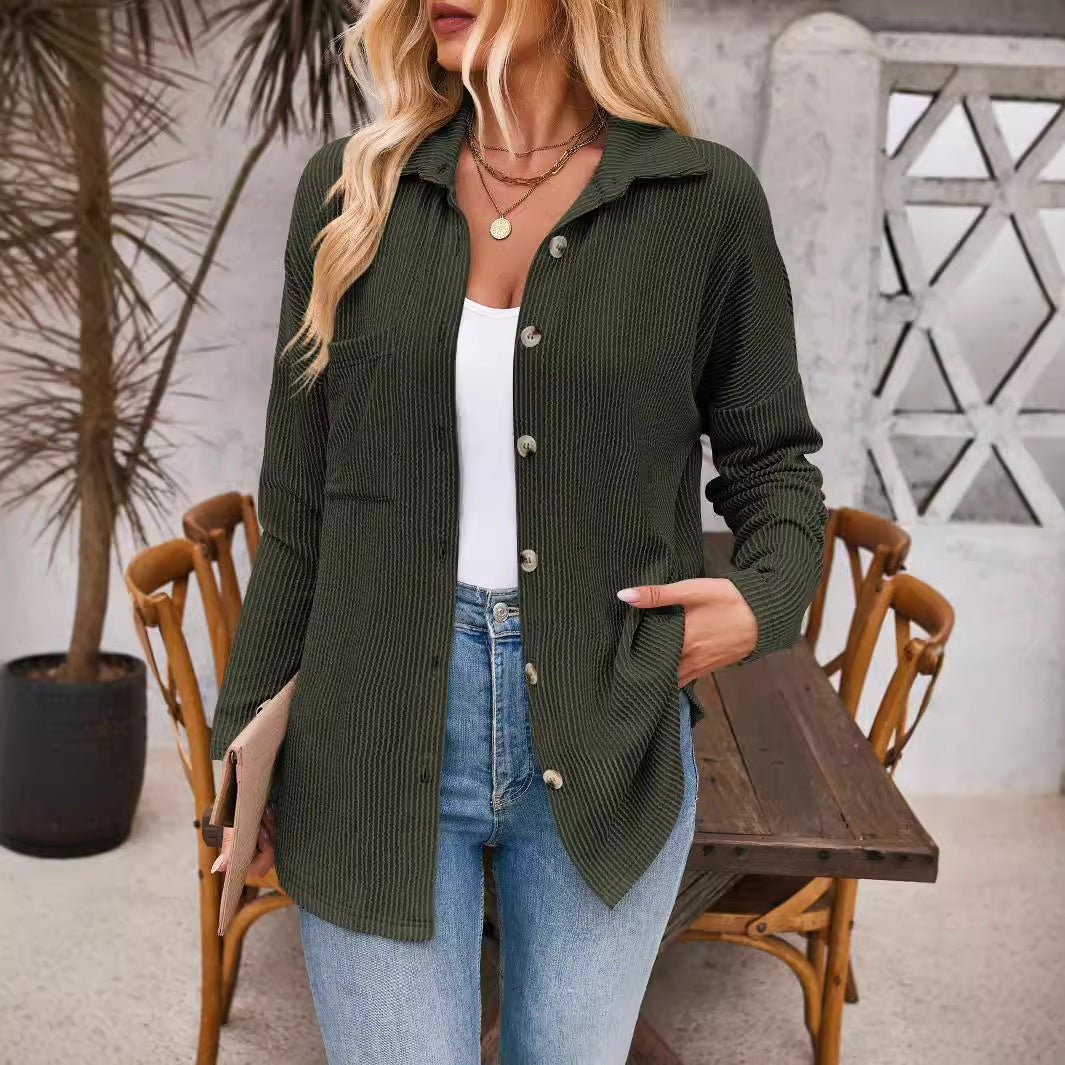 Women's cardigan with structured rib design and oversized buttons, size S