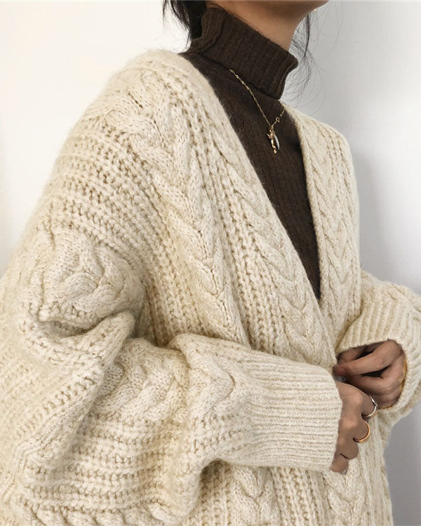 GR Retro einfach verdickt lose verdrehte lange Strickjacke