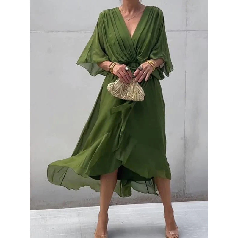GR | Schnürung Batwing Ärmel Unregelmäßiges Kleid