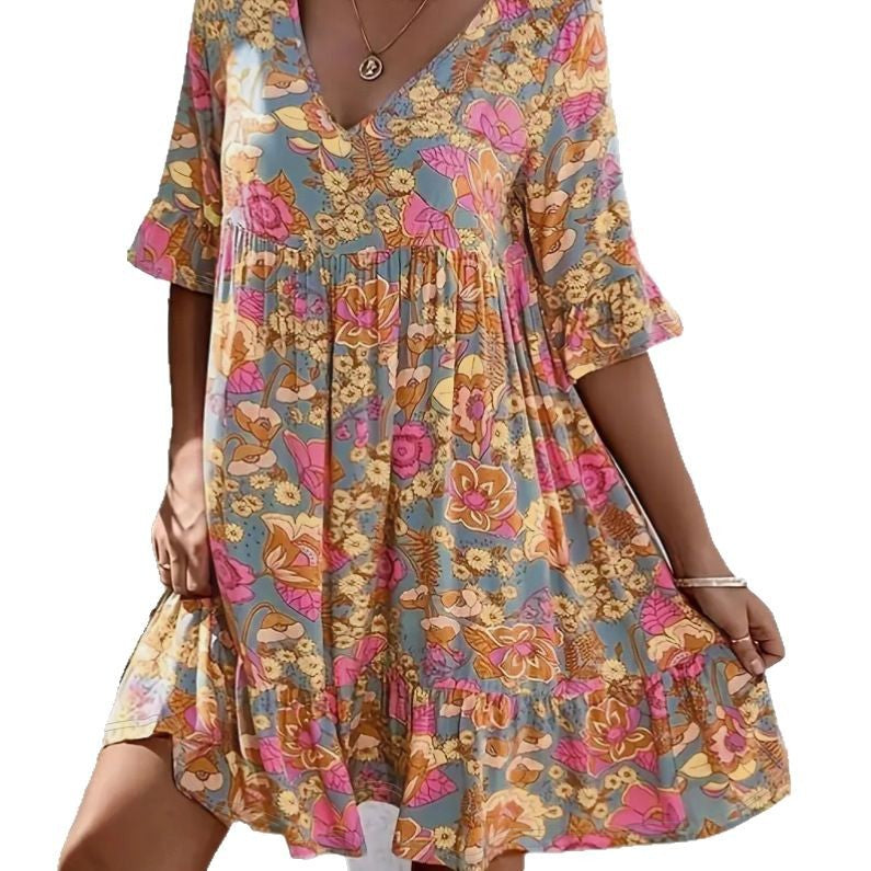 Women's casual dress with V-neck and flowing cut, size
