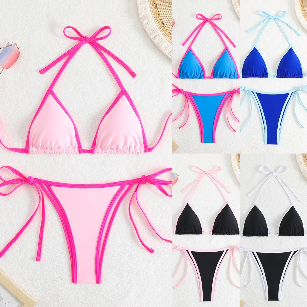 Women's triangle bikini set with adjustable bows and contrasting accents, size GR