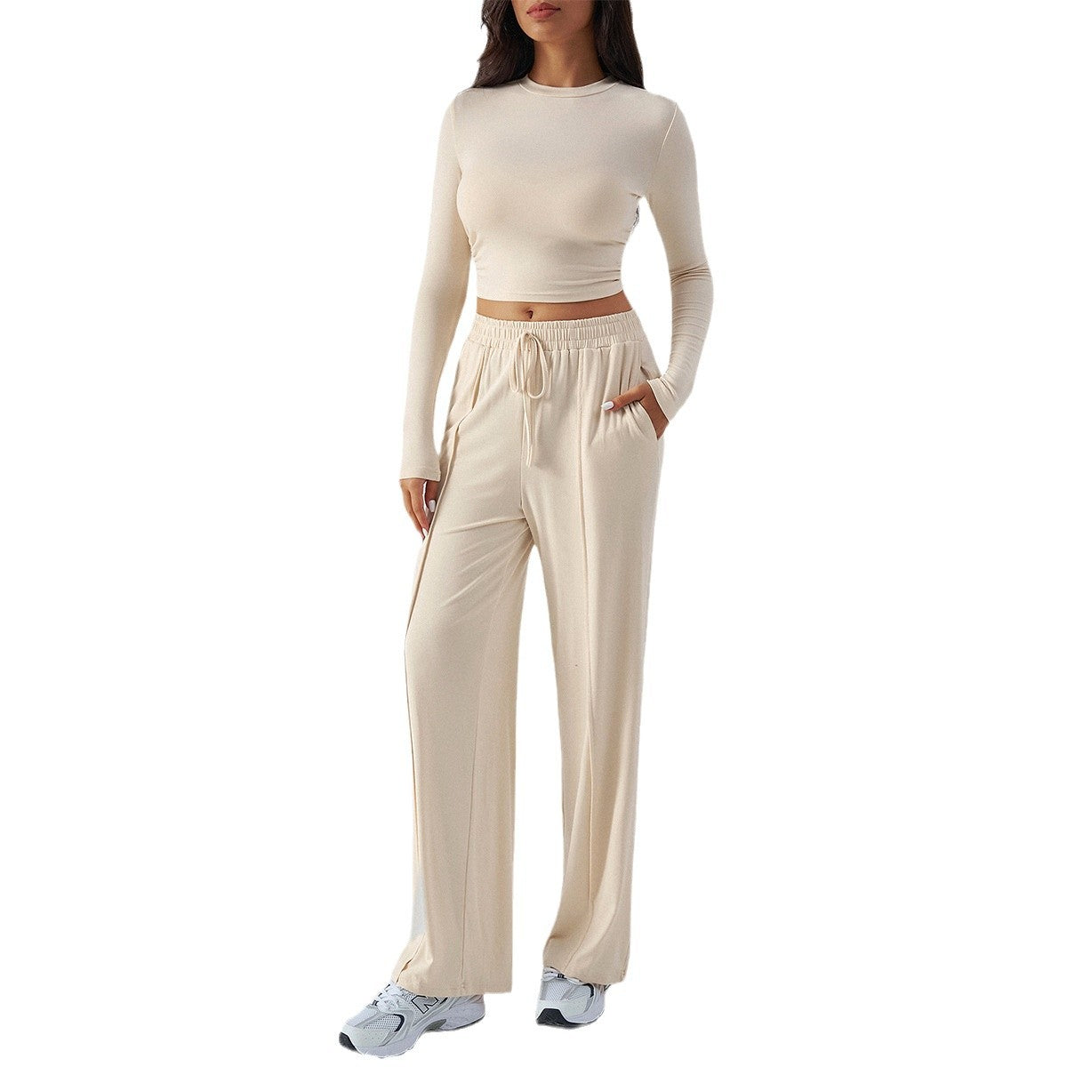 Damen lässiges Zweiteiler-Set mit weitem Oberteil und elastischen Hosen GR