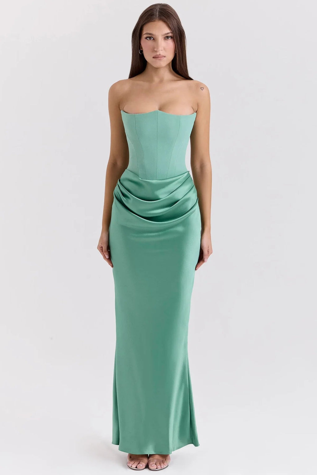 Women's elegant, figure-hugging evening dress with a sophisticated waist detail, size S