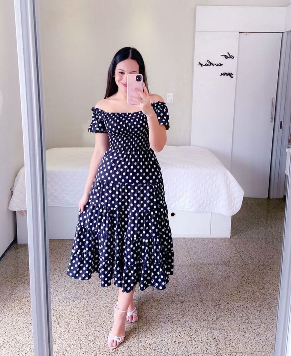 GR | Mode Kurzärmelig Bedruckt Ausgestelltes Midi Kleid