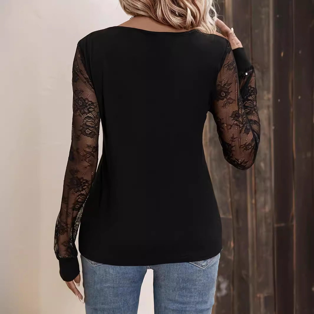 GR | Patchwork Lockere Lange Ärmeln Schlankmachendes T-Shirt
