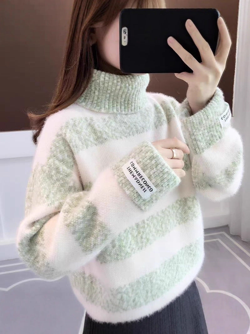 GR | Gestreifter Rollkragen Strickpullover Für Frauen