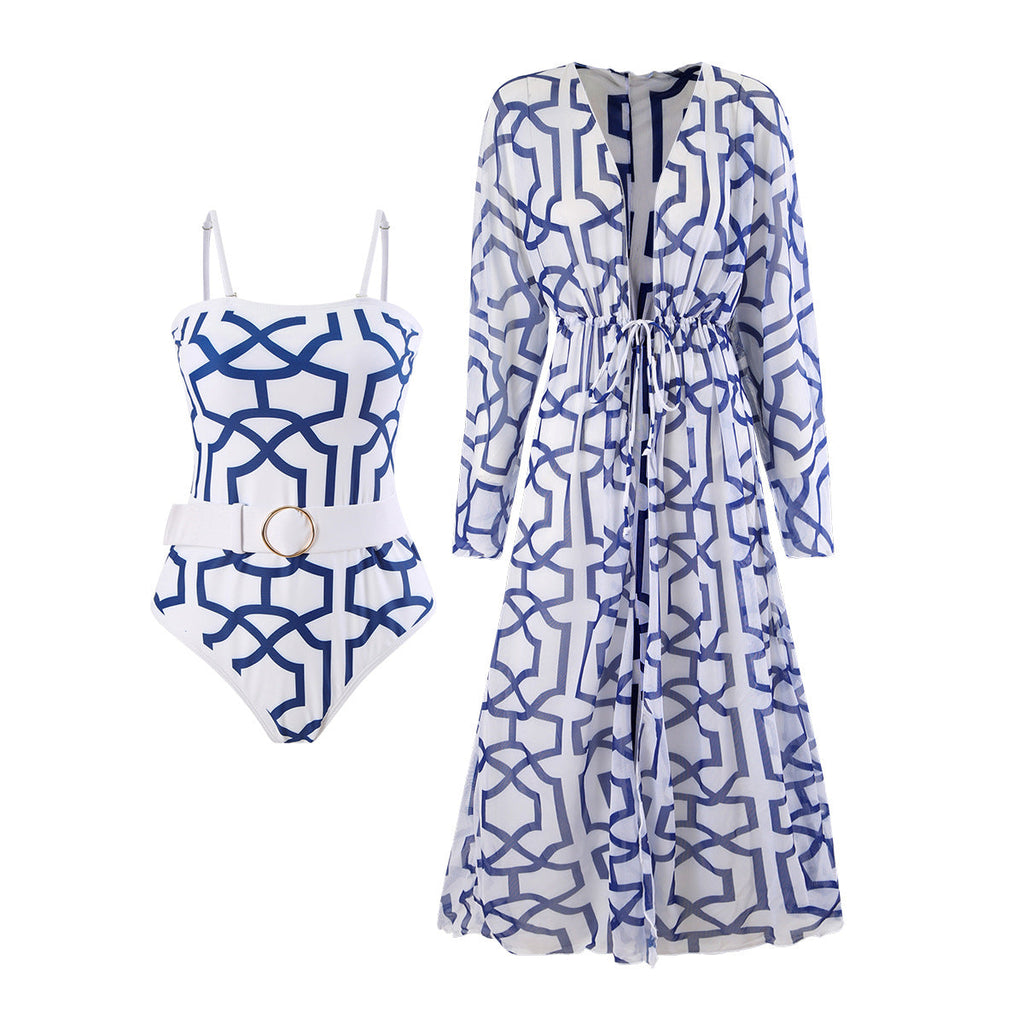 Women's swimsuit with elegant kimono and sophisticated belt, size S