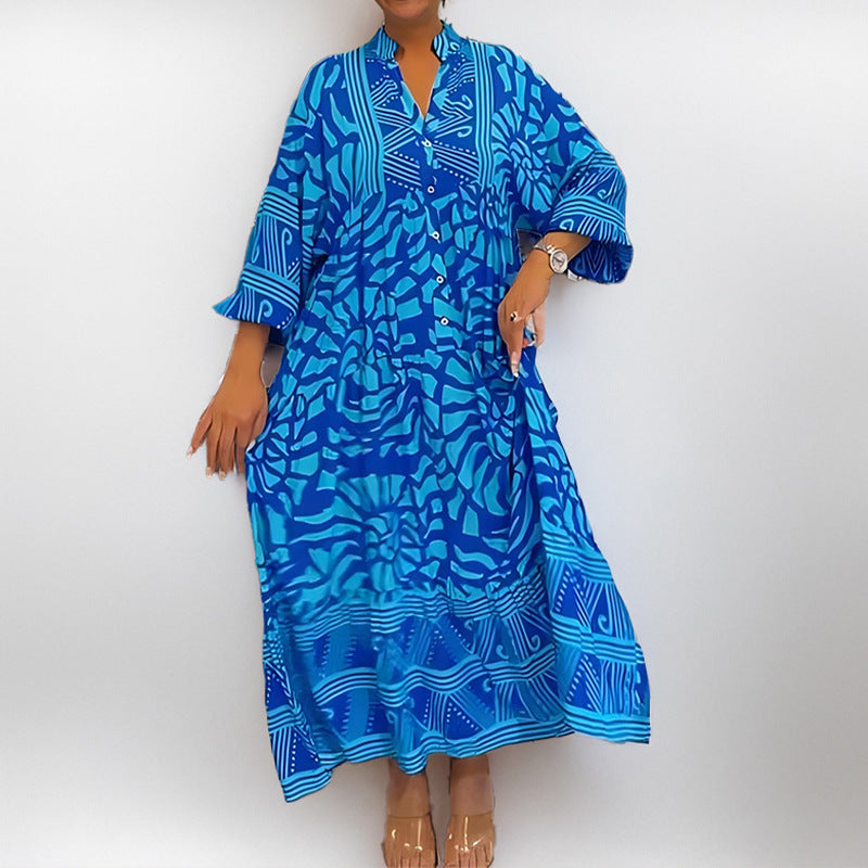 Women's tunic dress with unique graphic print and wide sleeves, size [size missing]