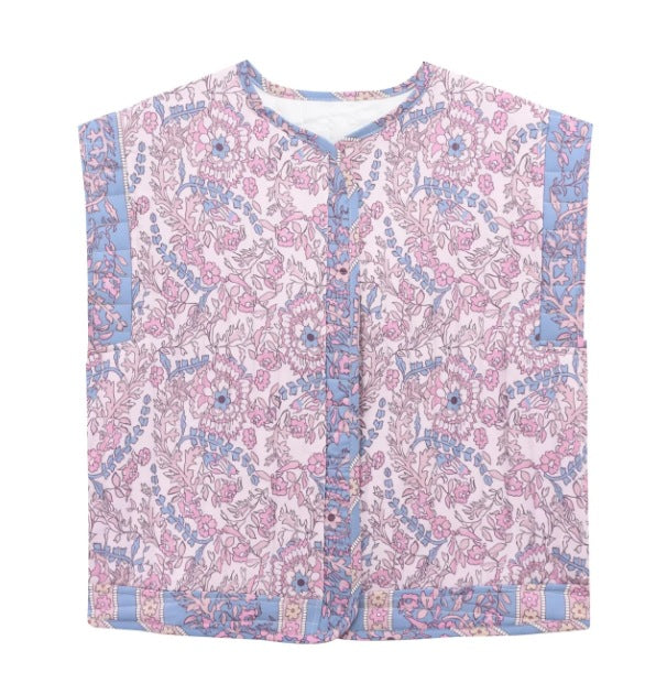 Women's quilted vest with floral design and practical pockets, size S