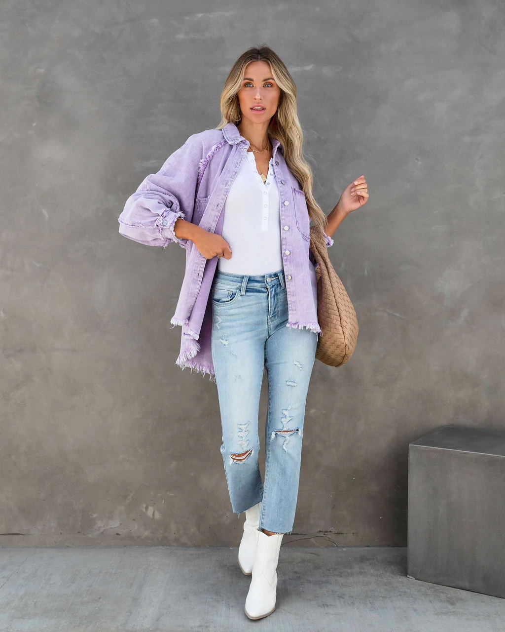 Women's casual overshirt jacket in lightweight denim with fringed details, size S
