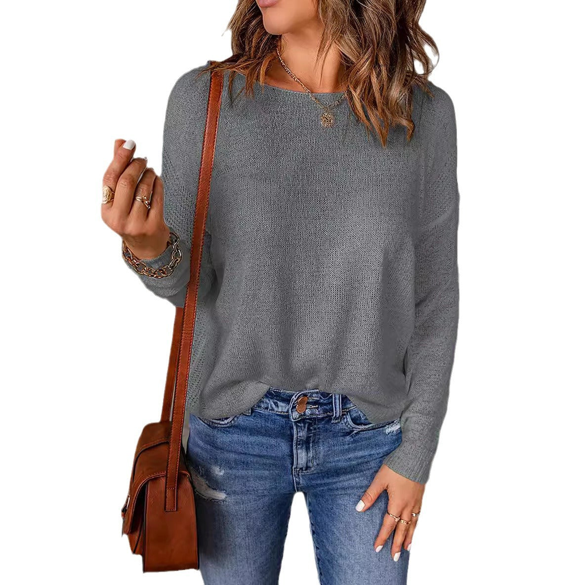 Damen bequemer Strickpullover mit weitem Schnitt und lässiger Silhouette GR