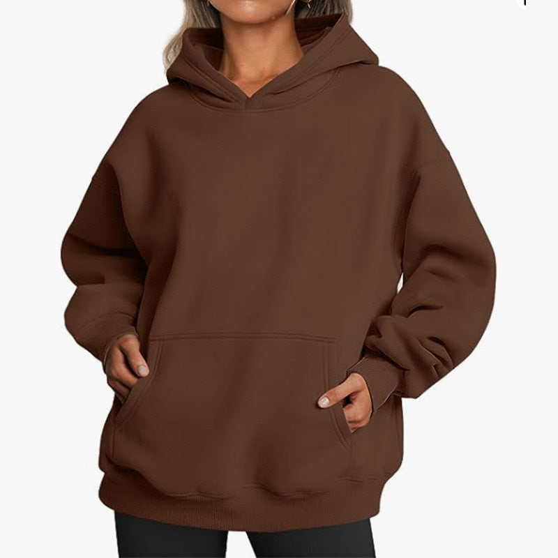 Damen oversized Kapuzenpullover aus weichem Baumwollmix mit praktischen Taschen GR