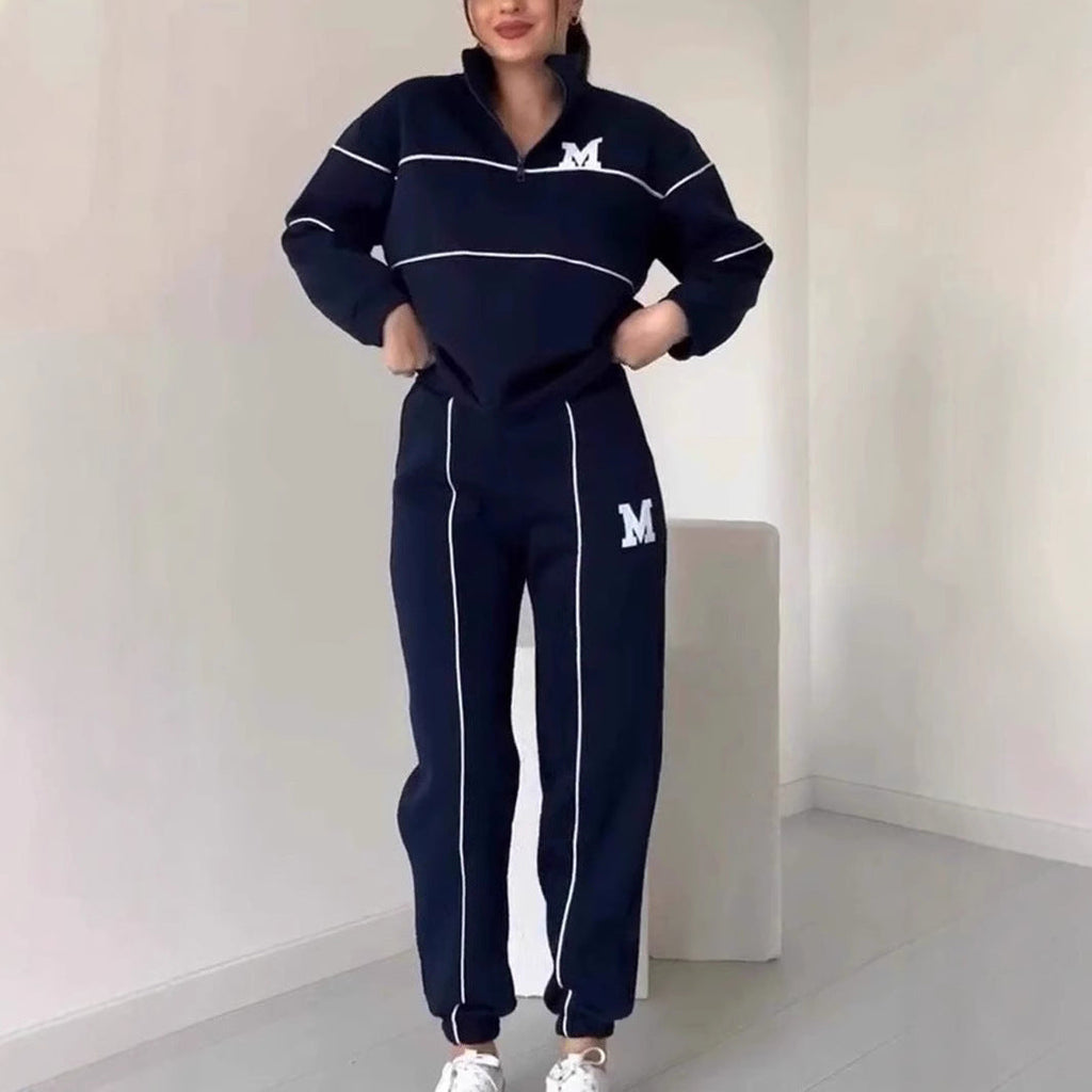 Damen sportliches Fleece-Anzugset mit Stehkragen und praktischen Taschen GR