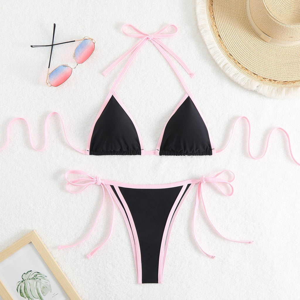 Women's triangle bikini set with adjustable bows and contrasting accents, size GR