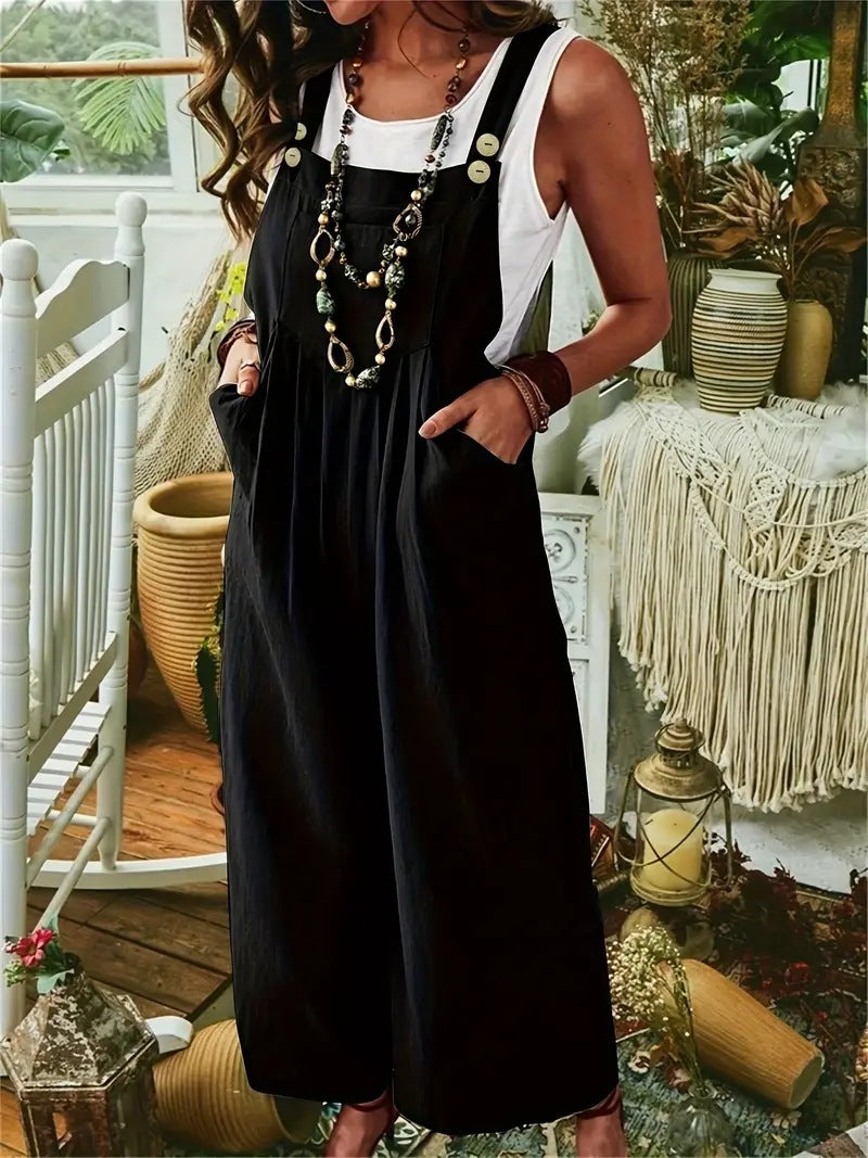 GR | Double Button Wide Leg Trousers Suspenders Overall 