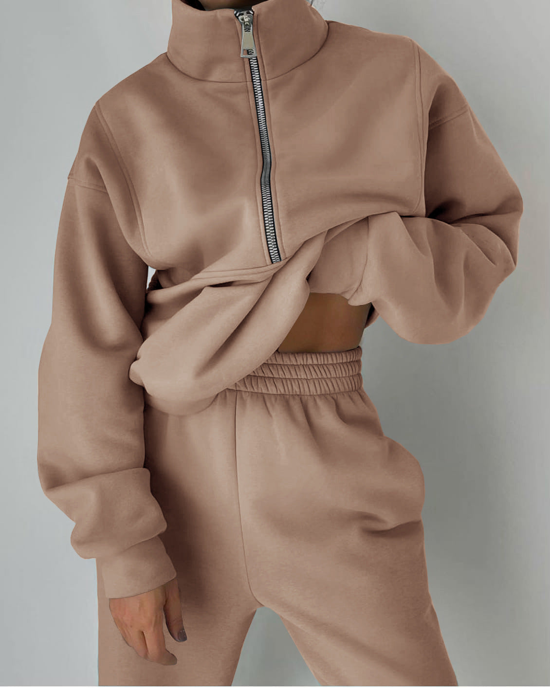 Damen lässiger Oversized-Hoodie und Jogginghose Set mit praktischem Reißverschluss GR