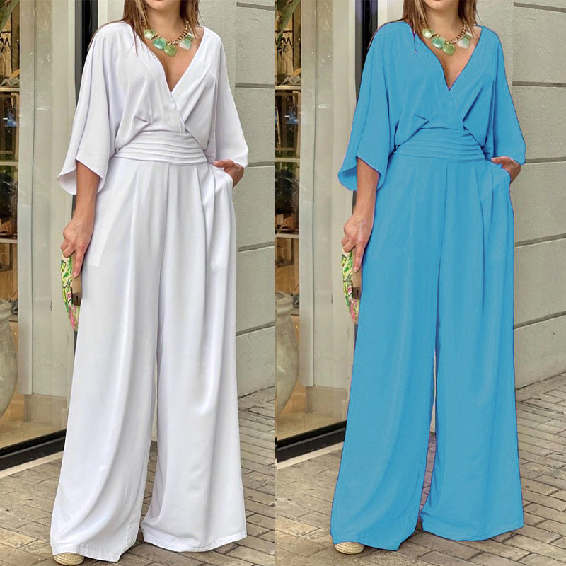 Women's Elegant Wide-Leg Jumpsuit with Wrap Top, Size
