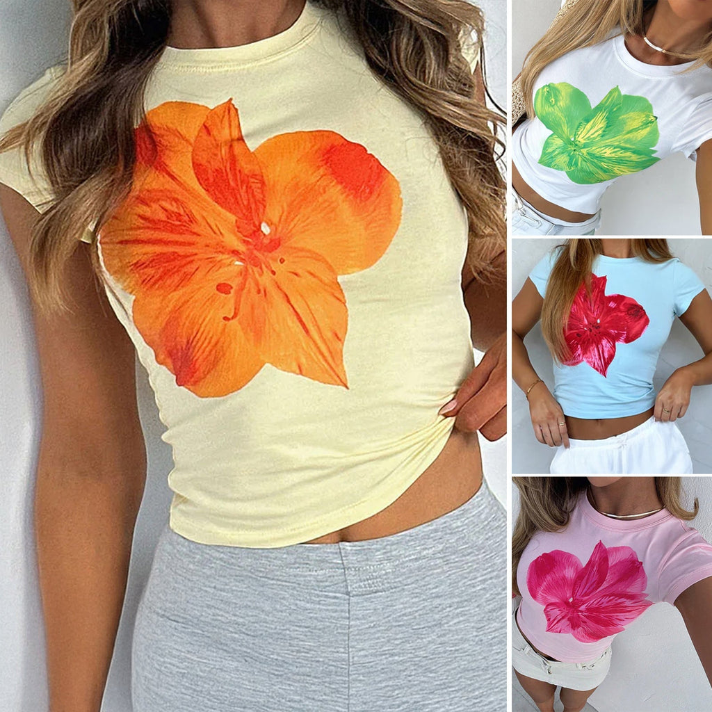 Damen T-Shirt mit floralem Druck und kurzem Schnitt GR
