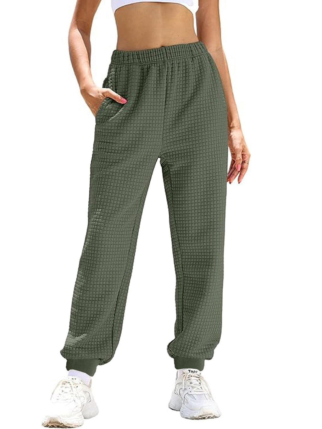 Women's loose waffle-textured jogging pants, size