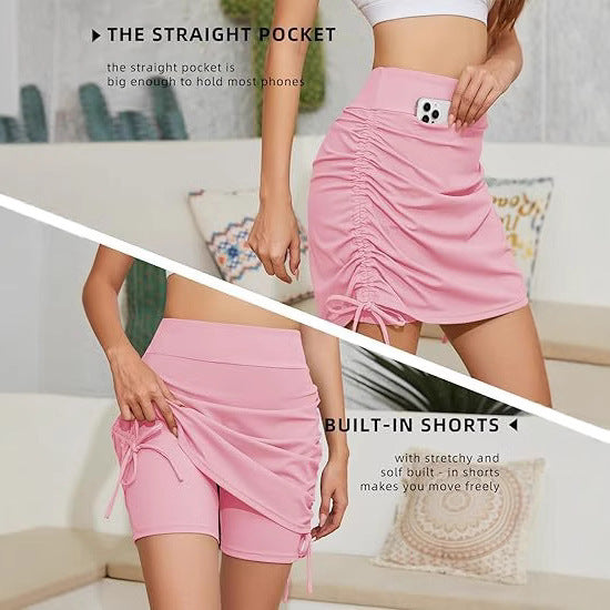 Women's sporty mini skirt with ruching, size