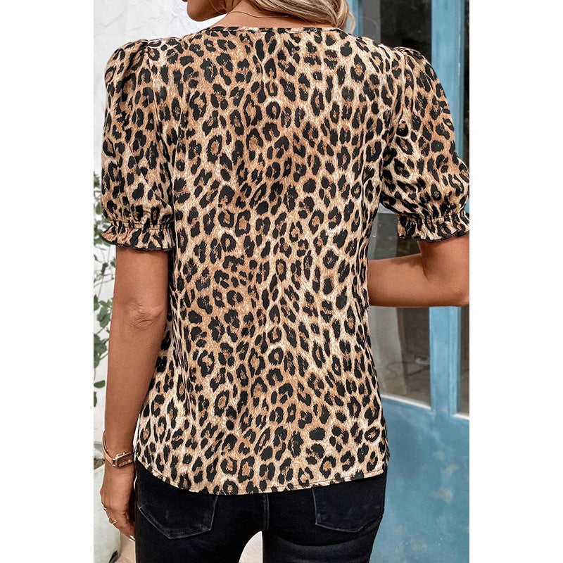 Damen Bluse mit modischem Leopardenmuster und verspielten Rüschendetails GR